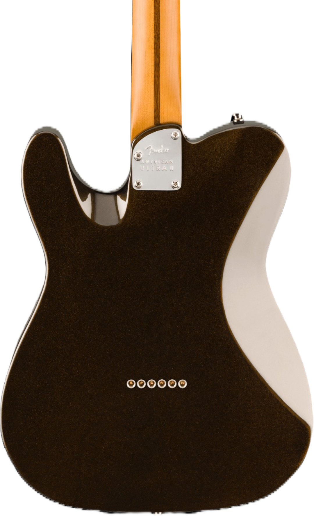 Fender American Ultra II Telecaster Electric Guitar in Texas Tea, three-quarter back view 2