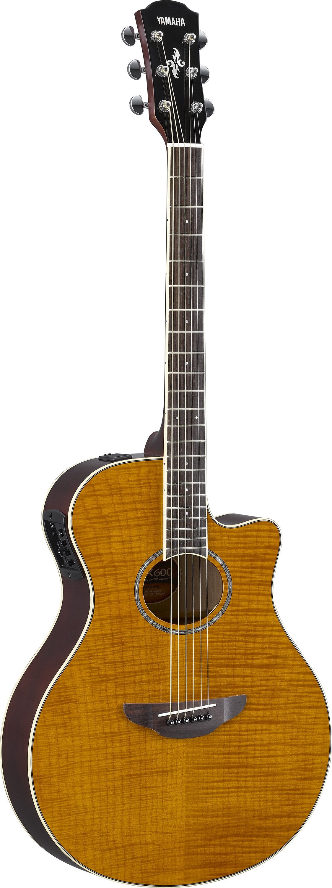 Yamaha APX600FM Thinline Acoustic Electric Guitar - Flame Maple Amber 2