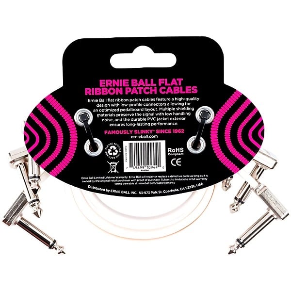 Ernie Ball 12\" Flat Ribbon Patch Cable - White (3 Pack) 2