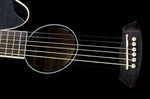 Ibanez TCY10EBK Talman Acoustic-Electric Cutaway Black, close-up of soundhole and bridge detail