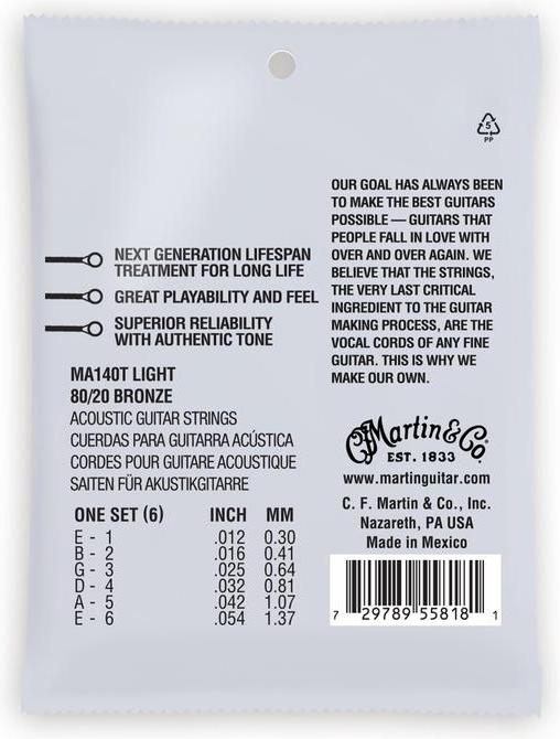 Martin MA140T 80/20 Bronze A Acoustic Guitar Strings (12-54) 2