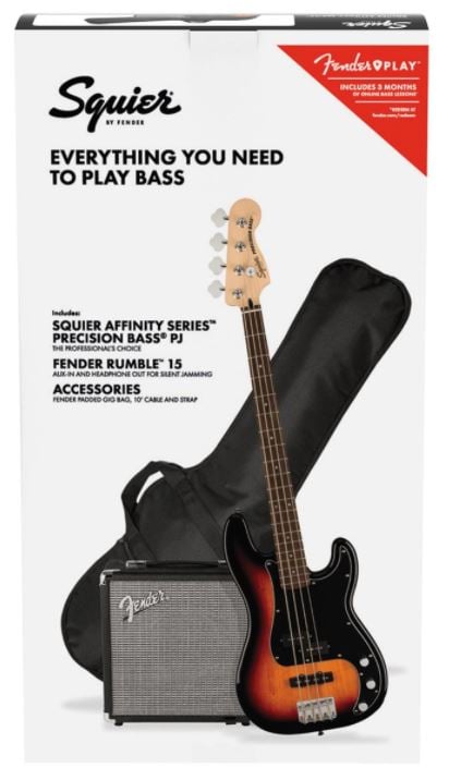 Squier Affinity Pbass PJ Bass Guitar Package - 3 Color Sunburst
