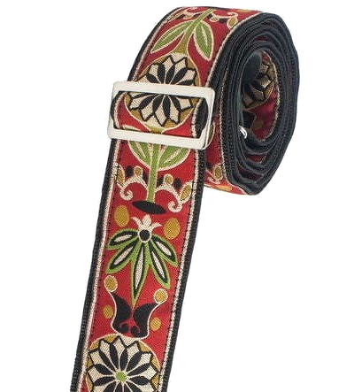 Henry Heller 2\" Tri-Glide Woven Jacquard Guitar Strap - Red Green Gold 2