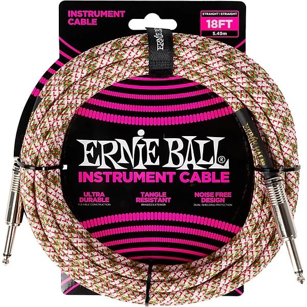 Ernie Ball 18' Braided Instrument Cable Straight/Straight - Emerald Argyle