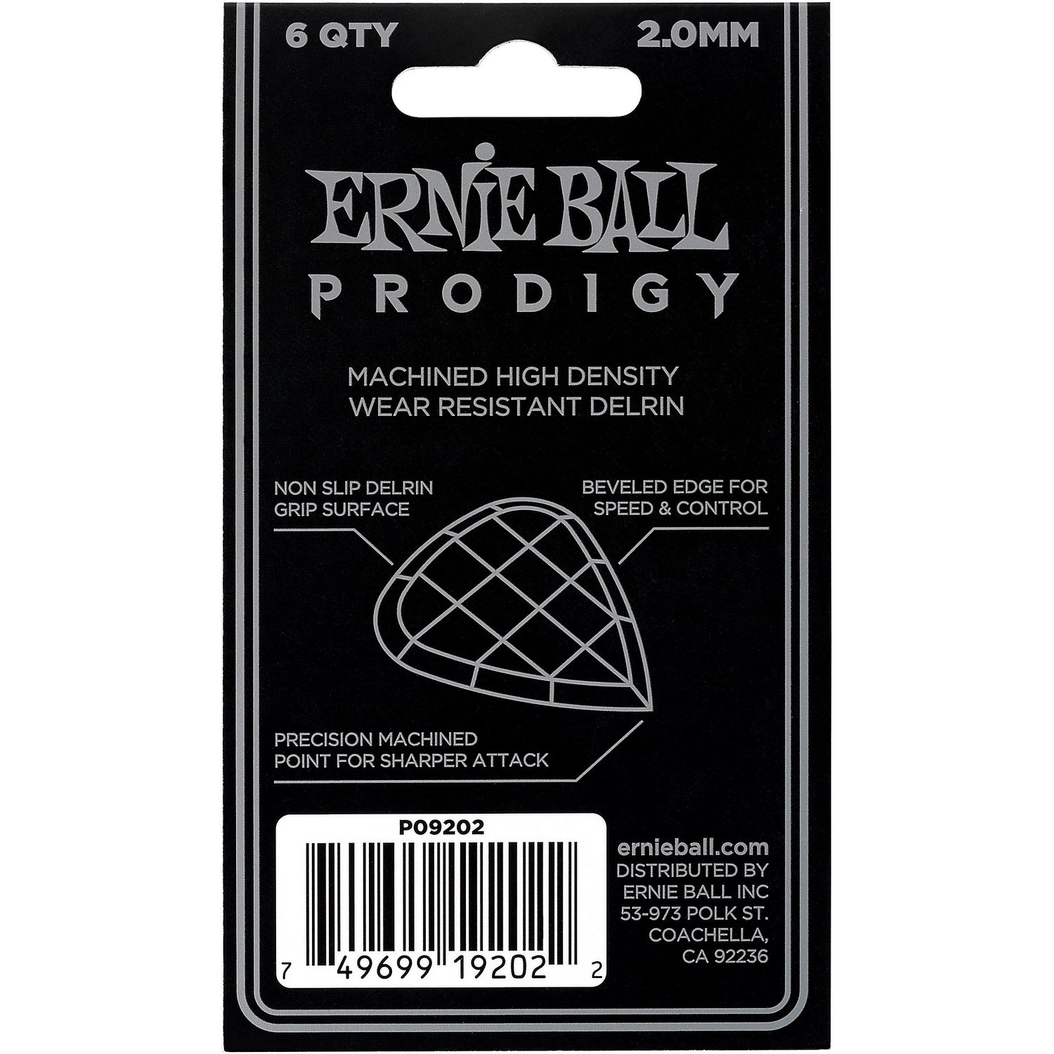 Ernie Ball Prodigy 2.0mm Picks (White) - 6 Pack 2
