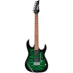 Ibanez Gio GRX70QA Electric Guitar in Transparent Emerald Burst, front view 2