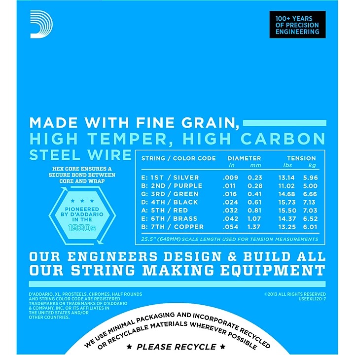 D'Addario EXL120-7 7-String Electric Guitar Strings (9-54) 3