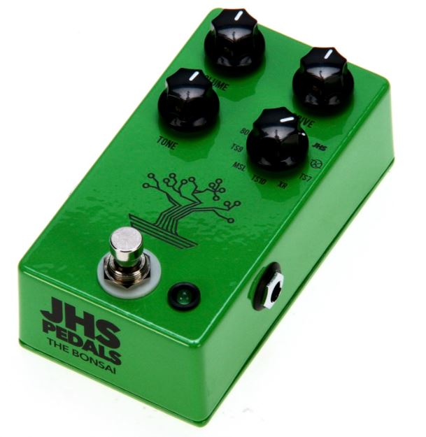 JHS Bonsai 9-way Screamer Overdrive Pedal, front angled view showing four knobs and footswitch
