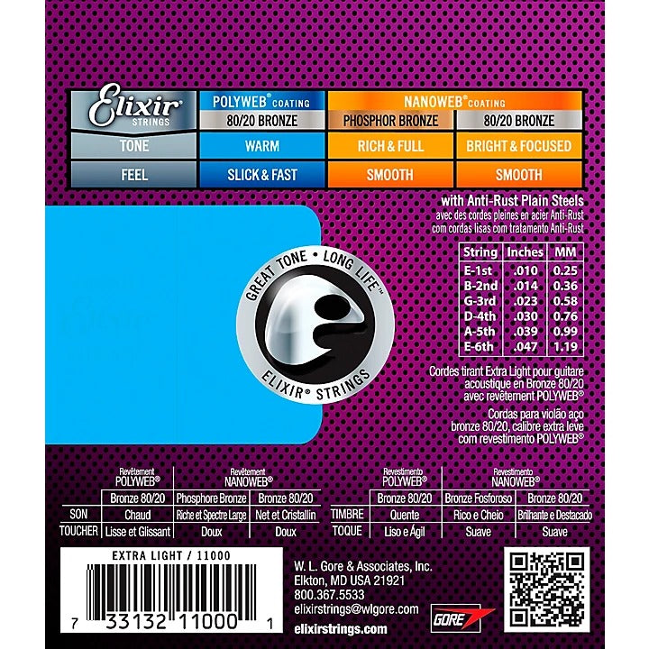 Elixir Polyweb 80/20 Bronze Acoustic Guitar Strings - (.010 -.047) 2