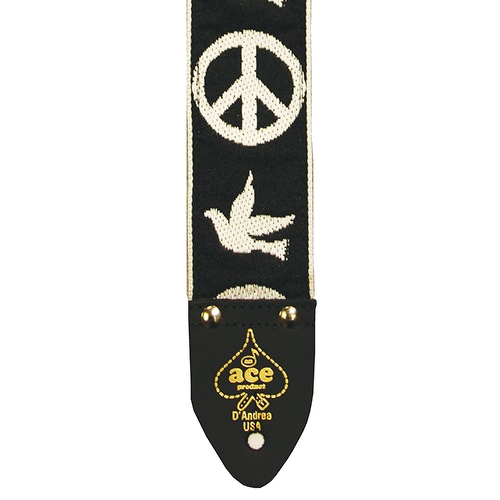 D'Andrea 2\" Ace 6 Vintage Reissue Guitar Strap - Peace & Dove Black 4
