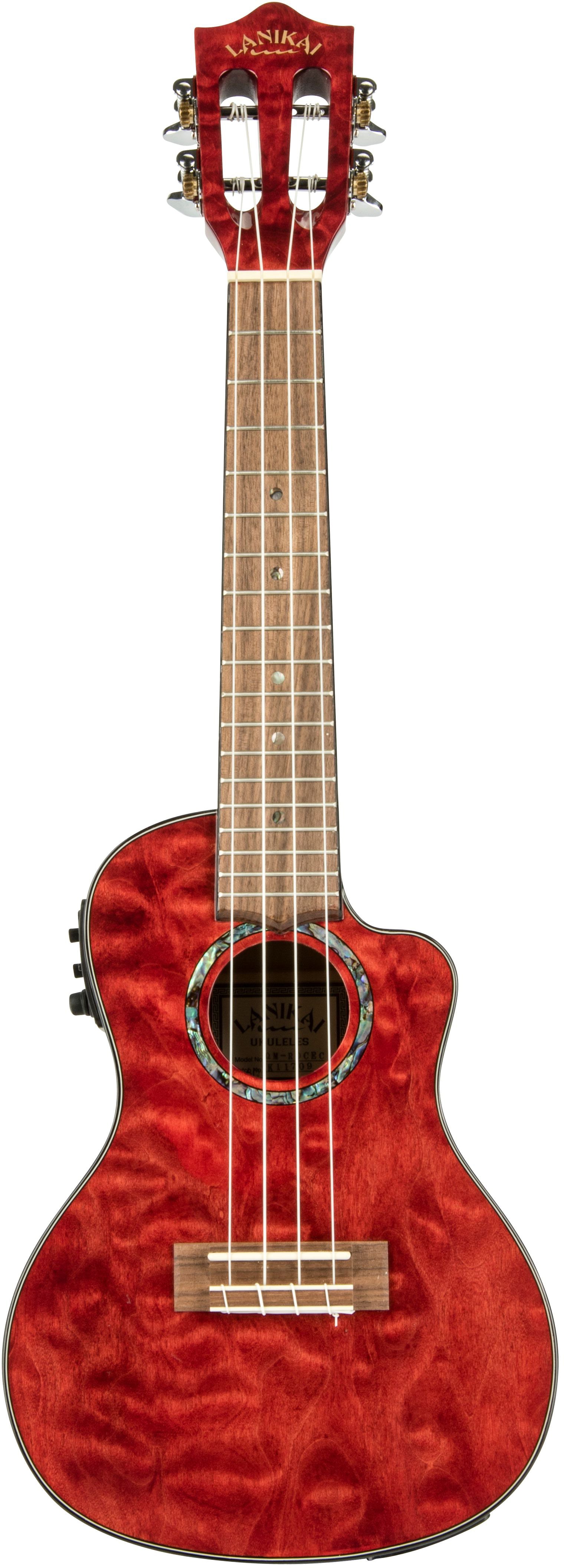 Lanikai QM-RDCEC Quilt Maple Acoustic-Electric Concert Ukulele with Soft Case (Red Stain) 4