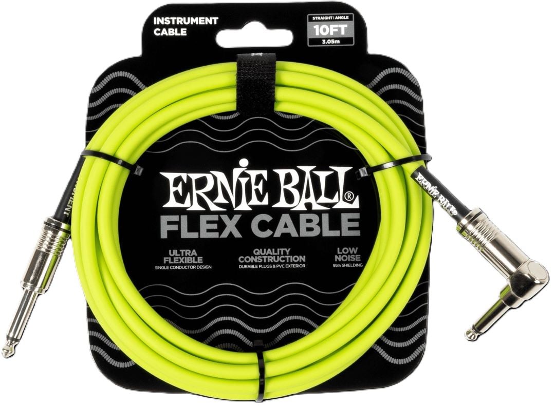 Ernie Ball 10' Flex Instrument Cable Straight/Angle - Green