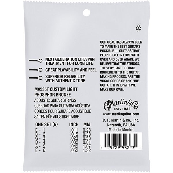 Martin MA535T Lifespan 2.0 Phosphor Bronze Authentic Acoustic Guitar Strings - Custom Light 2