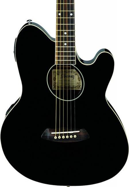 Ibanez TCY10EBK Talman Acoustic-Electric Cutaway Black, three-quarter front view