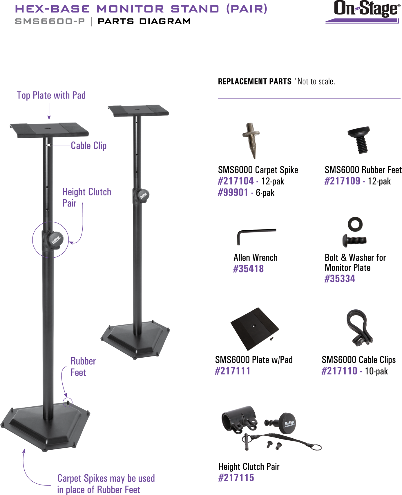 Onstage SMS6600-P Hex-Base Heavy Duty Monitor Stand (Pair) 2