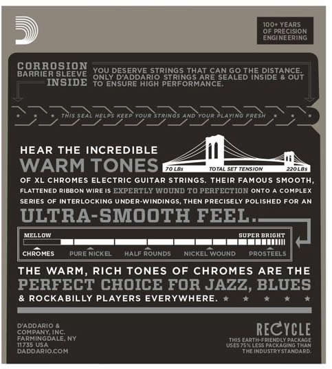 D'Addario ECG25 Chromes Electric Guitar Flatwound Light 12-52 Guitar Strings 2