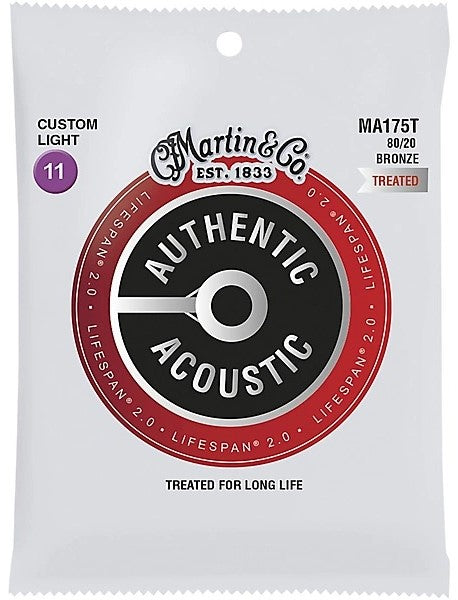 Martin MA175T Lifespan 2.0 80/20 Bronze Authentic Acoustic Guitar Strings - Custom Light