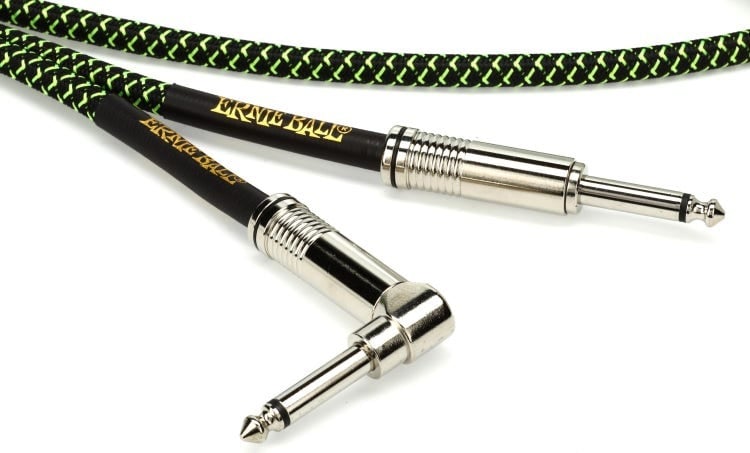 Ernie Ball 18ft Straight/Angle Braided Instrument Cable - Black/Green 2