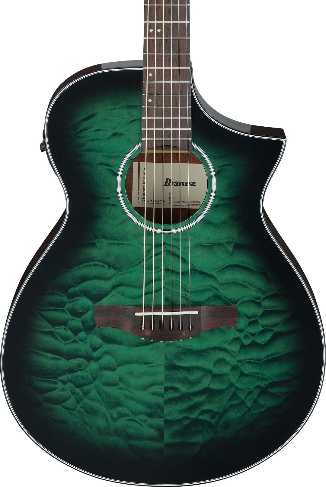 Ibanez AEWC16QATEH Acoustic Electric Guitar - Transparent Emerald Burst