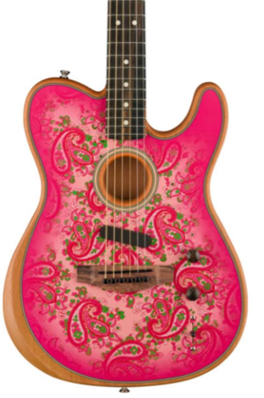 Fender Acoustasonic Tele Pink Paisley Cutaway Acoustic Guitar front view