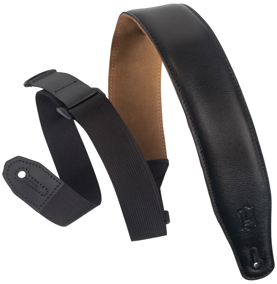 Levys MRHGS-BLK 2.5\" Wide Garment Leather Ripchord Guitar Strap - Black