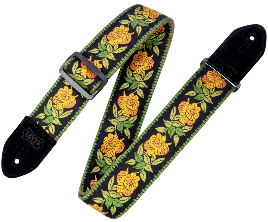 Levys MC8JQ-004 2\" Wide Woven Cotton Guitar Strap - Yellow Floral