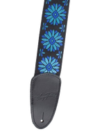 Henry Heller 2\" Tri-Glide Woven Jacquard Guitar Strap - Blue Flowers On Black 3