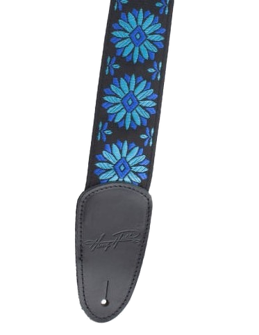 Henry Heller 2\" Tri-Glide Woven Jacquard Guitar Strap - Blue Flowers On Black 3