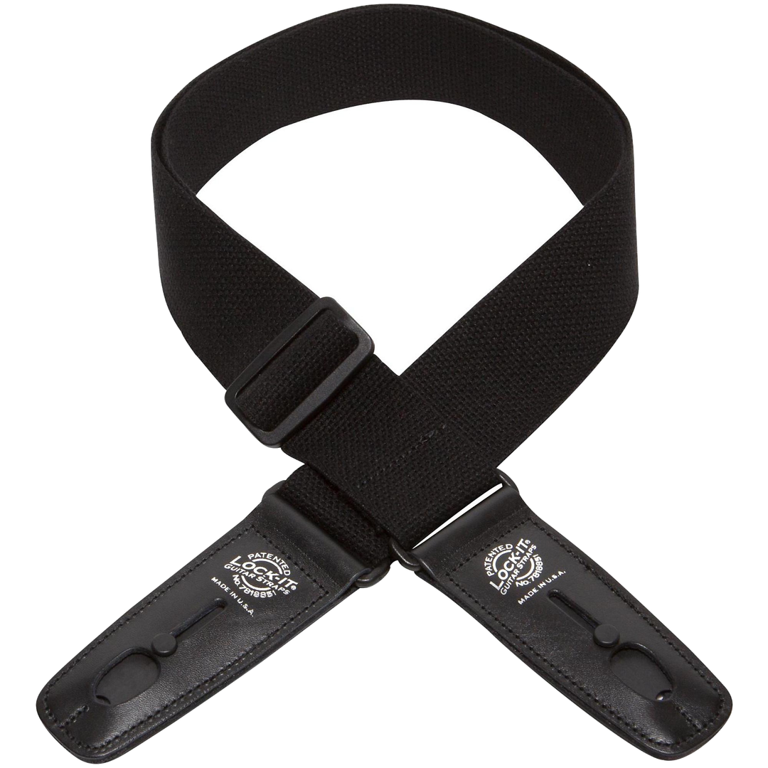 Lock-It Straps 2\" Cotton Guitar Strap - Black