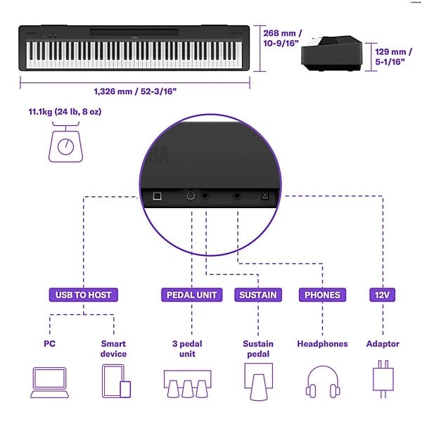Yamaha P-145BT 88-key Digital Piano with Bluetooth - Black 2