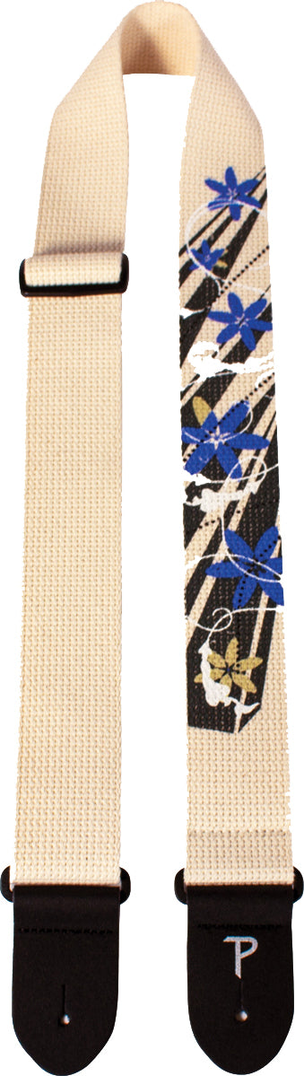 Perri's CWSSP-7036 2″ Blue Floral Screen Printed Cotton Strap with Leather Ends