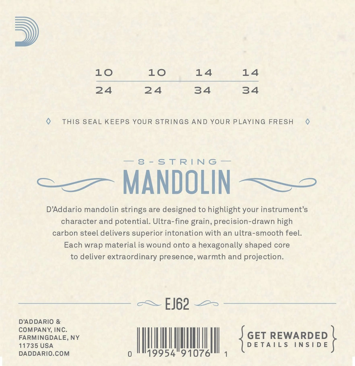 D'Addario EJ62 80/20 Bronze 10-34 Mandolin Strings - Light 3