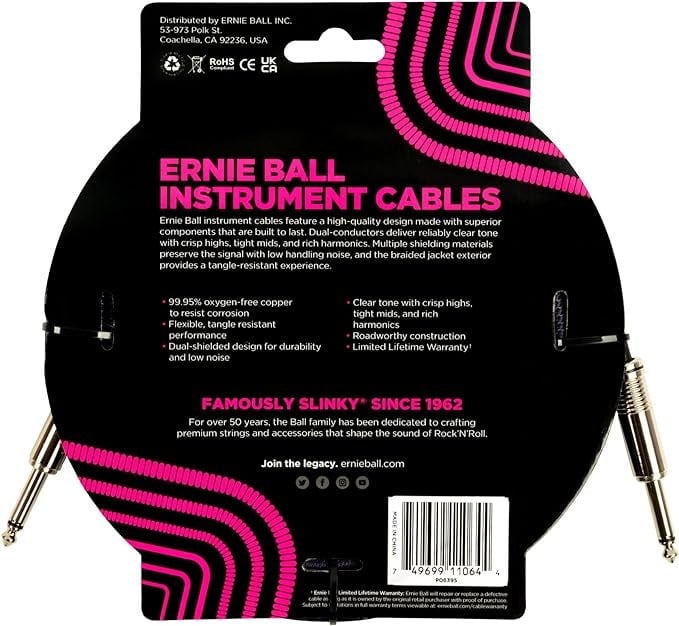 Ernie Ball 18ft Straight/Straight Braided Instrument Cable - Purple/Black 2