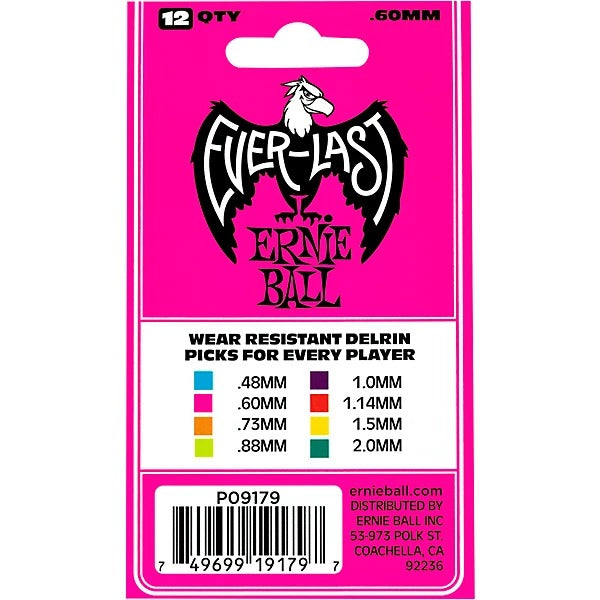 Ernie Ball .60mm Everlast Delrin Guitar Picks - Pink (12 Pack) 2