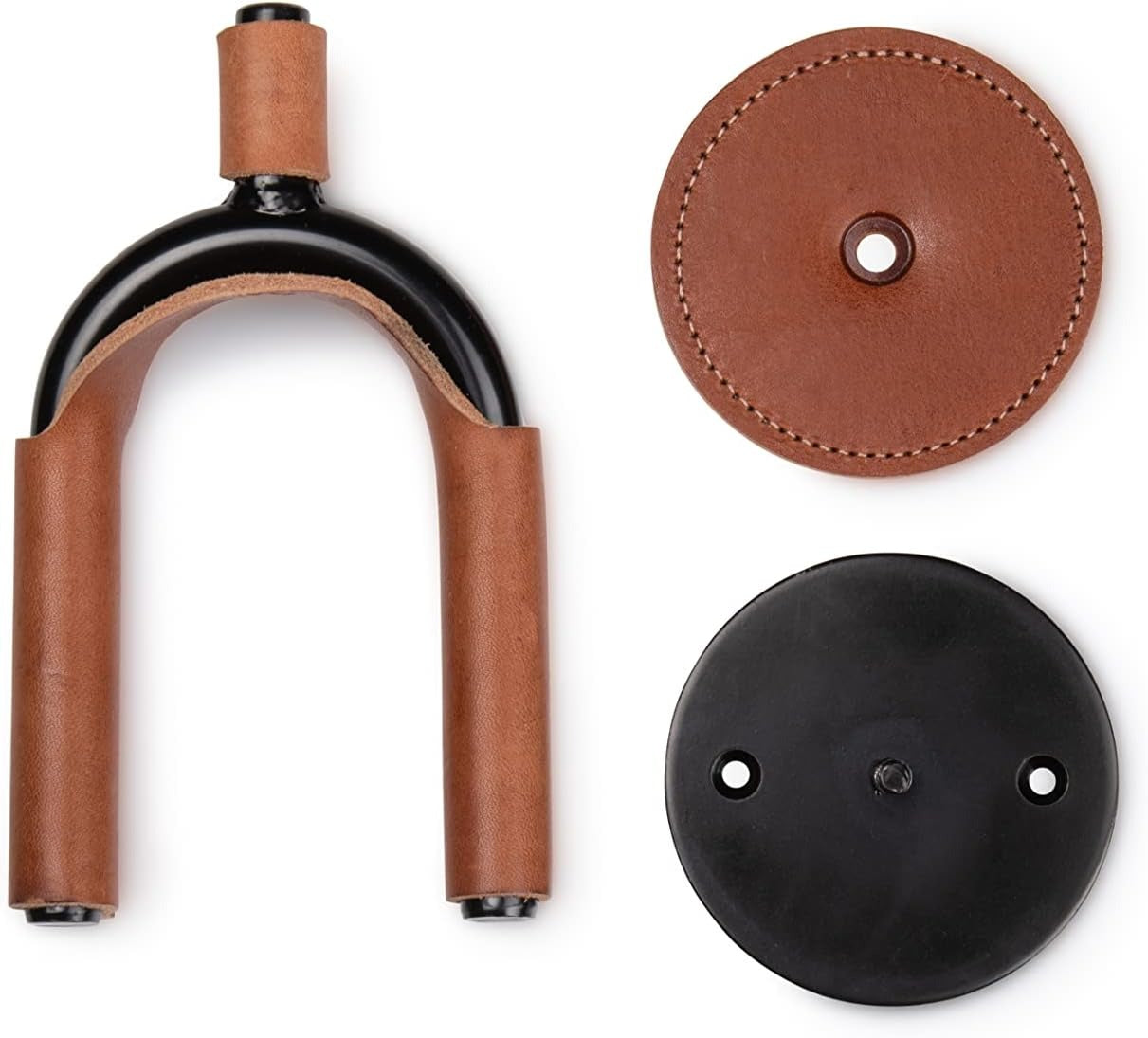 Levy LVY-FGHNGR-BKTN Forged Steel Guitar Hanger - Black Metal With Tan Leather Wraps 3