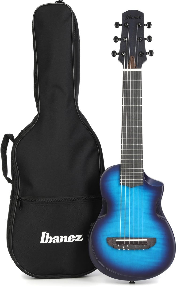 Ibanez AUP10N Nylon-String Piccolo Acoustic Electric Guitar - Transparent Blue Burst 2