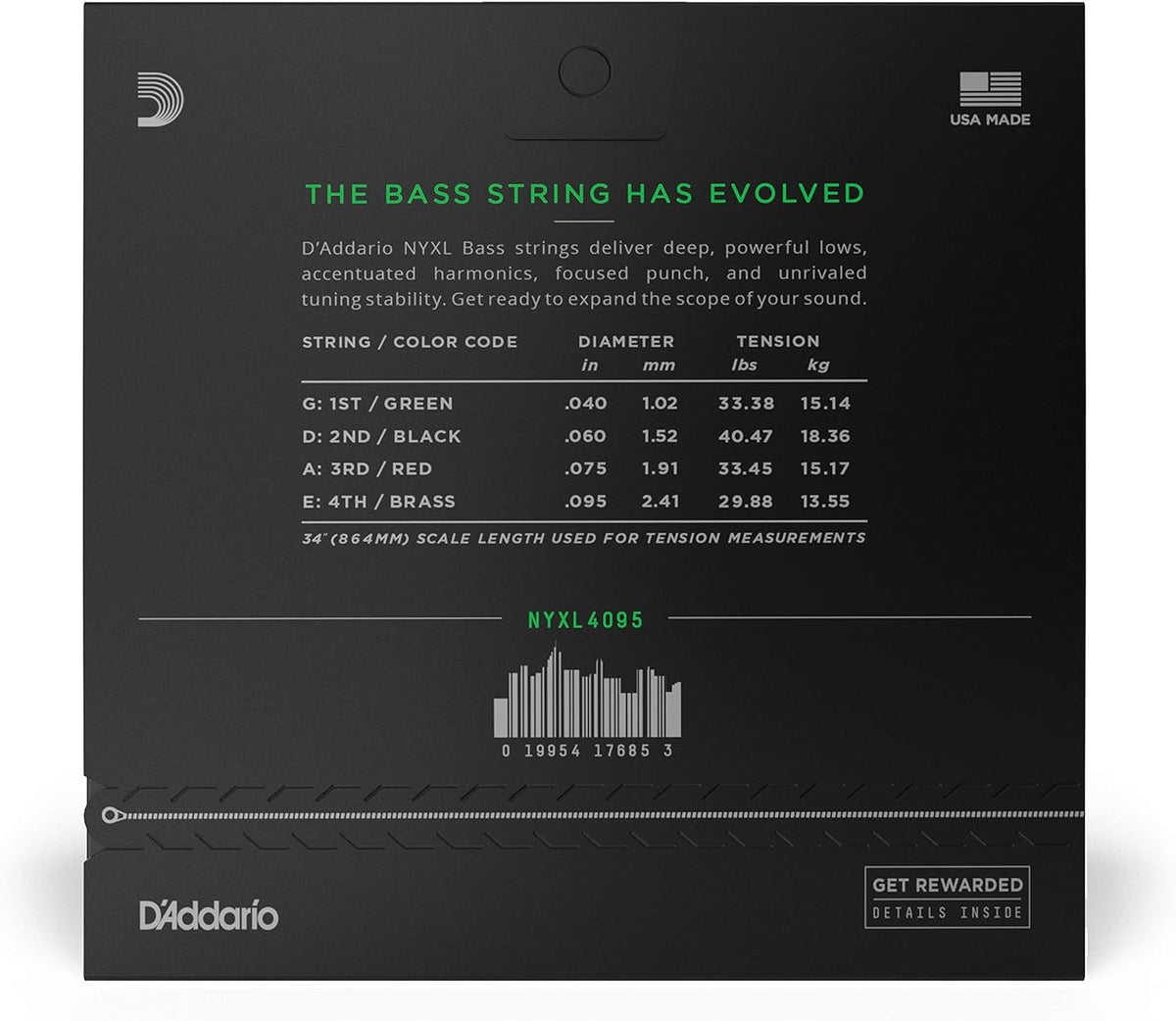 D'Addario NYXL Bass Guitar Strings - Super Light (.40-.95) 2