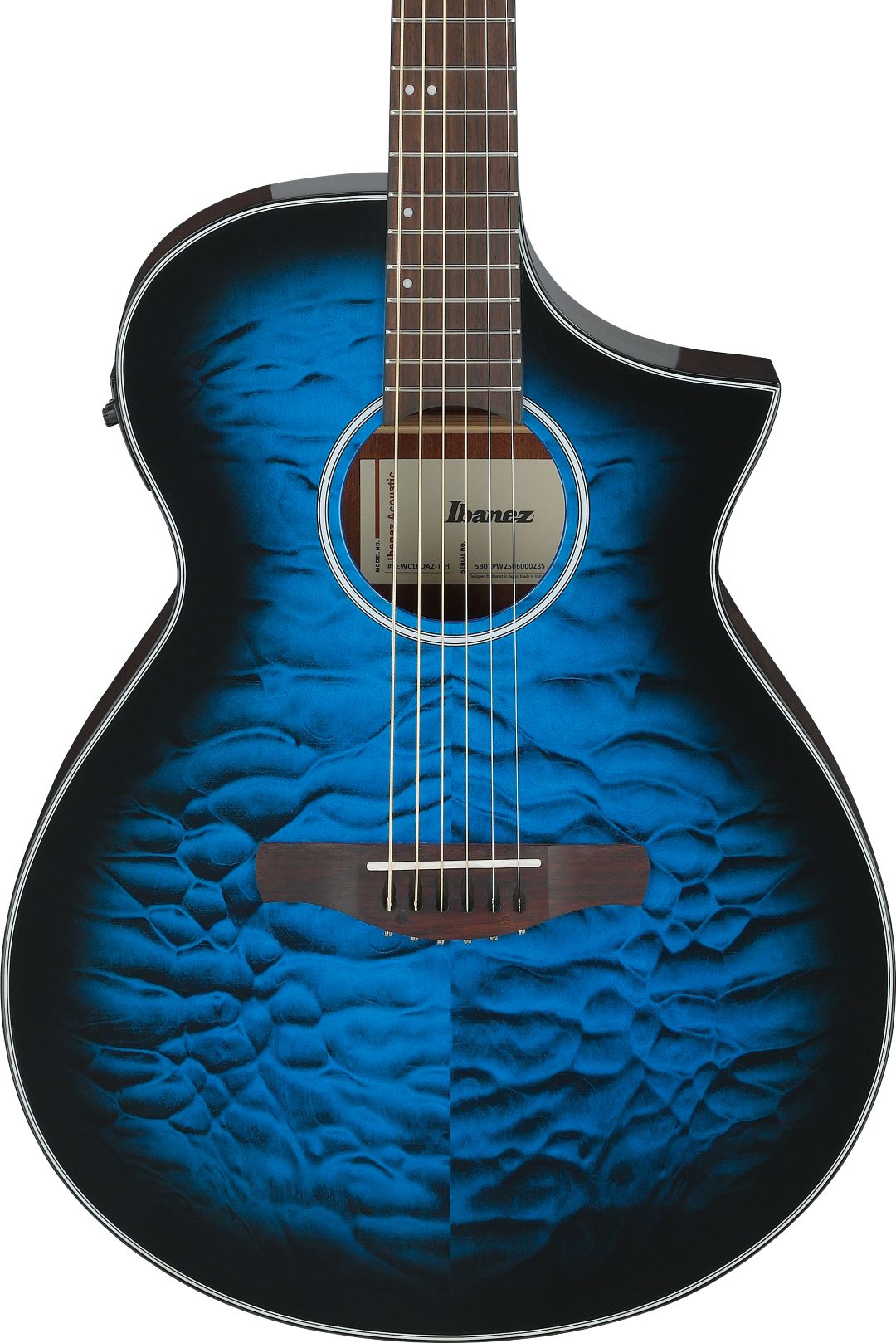 Ibanez AEWC16QATLH Acoustic Electric Guitar Transparent Blue Sunburst
