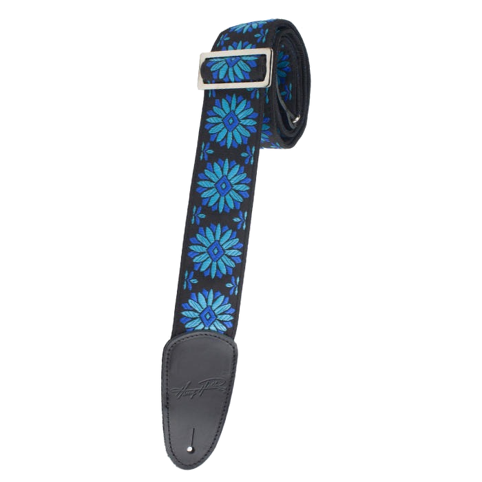 Henry Heller 2\" Tri-Glide Woven Jacquard Guitar Strap - Blue Flowers On Black