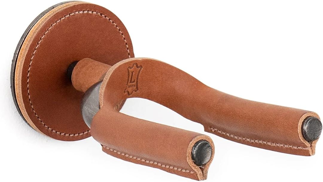 Levy LVY-FGHNGR-SMTN Forged Steel Guitar Hanger - Smoked Metal With Tan Leather Wraps