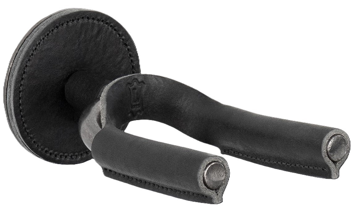 Levy LVY-FGHNGR-SMBK Forged Steel Guitar Hanger - Smoked Metal With Black Leather Wraps