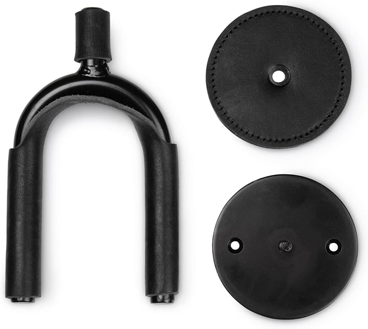 Levy LVY-FGHNGR-BKBK Forged Steel Guitar Hanger - Black Metal With Black Leather Wraps 2