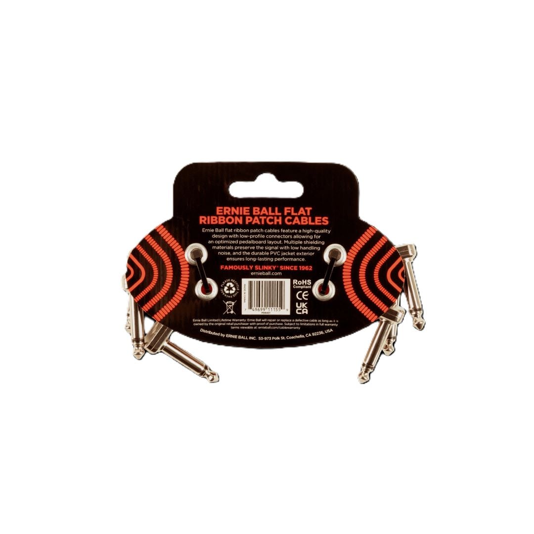 Ernie Ball 3\" Flat Ribbon Patch Cable - Red (3 Pack) 2