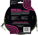 Ernie Ball 18ft Straight/Angle Braided Instrument Cable - Black/Green 3