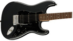 Squier Affinity Strat HSS Electric Guitar Pack Charcoal Frost Metallic, three-quarter front view