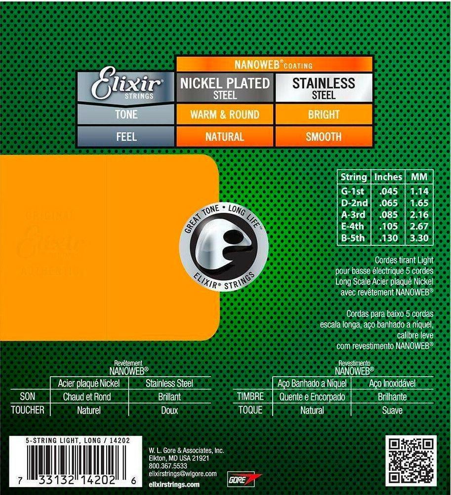 Elixir 14202 Nanoweb 5-String Bass Strings (45-130) 2