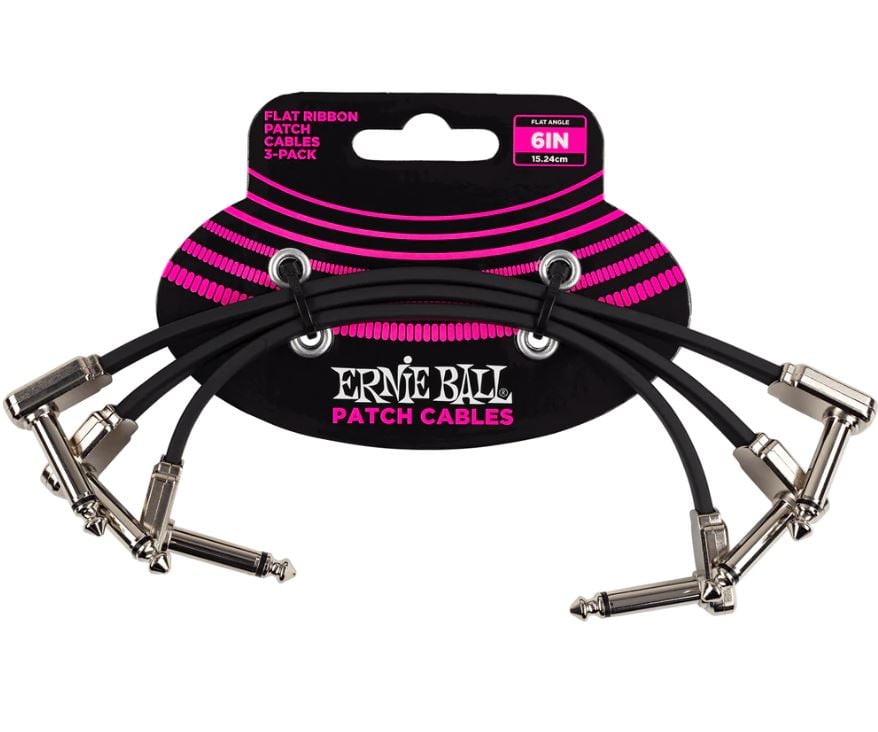 Ernie Ball P06221 6\" Flat Ribbon Patch Cable 3-Pack - (Black)