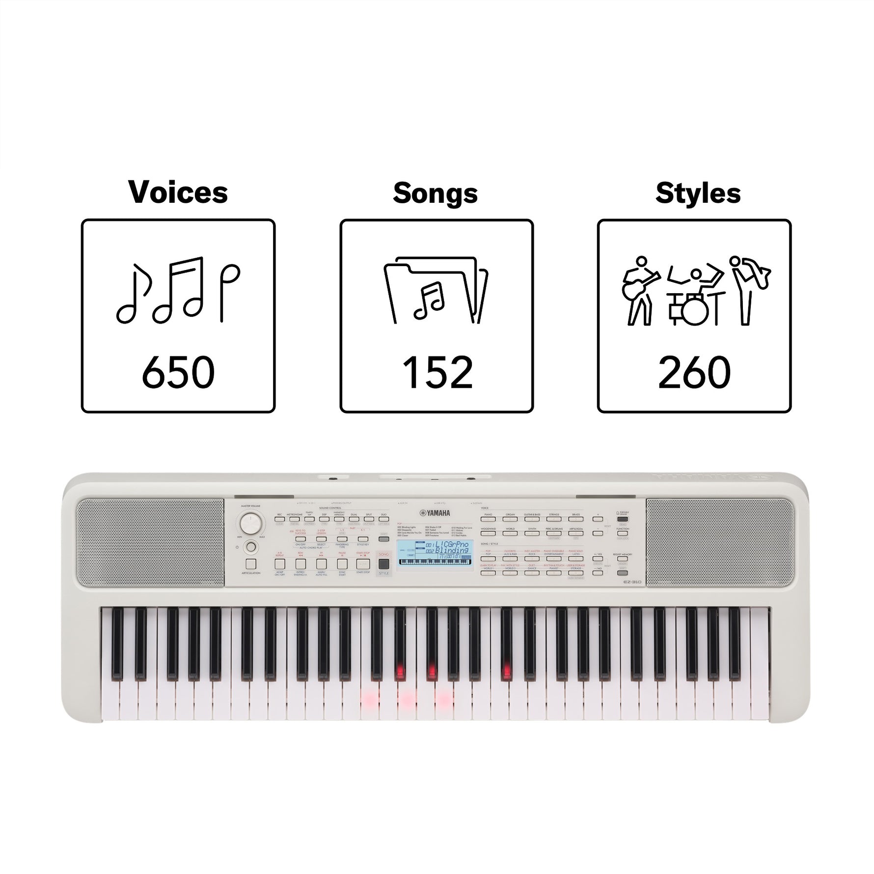 Yamaha EZ310 61-Lighted Key Portable Keyboard - With AC Adapter 8