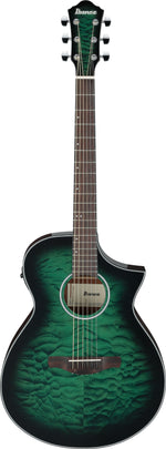 Ibanez AEWC16QATEH Acoustic Electric Guitar - Transparent Emerald Burst 7