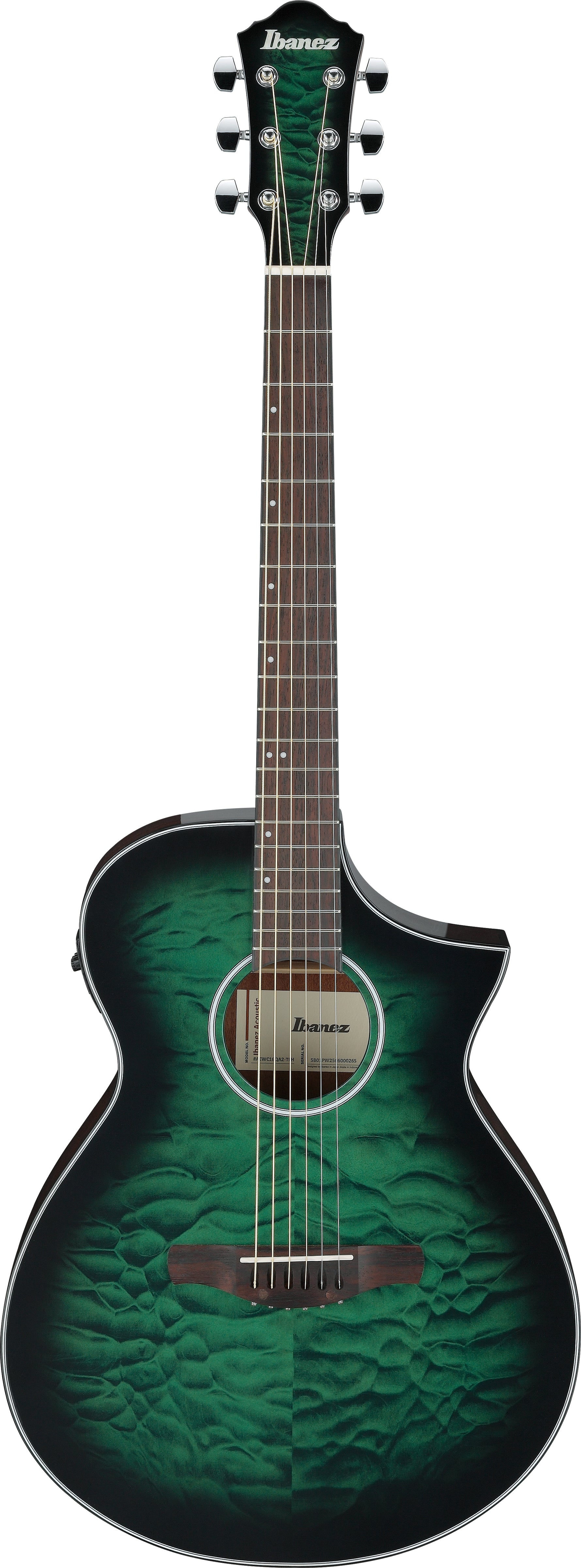 Ibanez AEWC16QATEH Acoustic Electric Guitar - Transparent Emerald Burst 7
